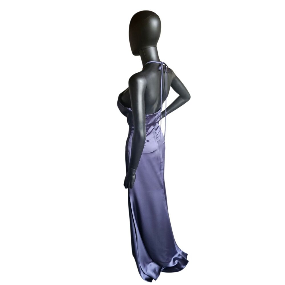 Dusk (Blue) Silky Satin Halter Haxi Bridesmaid Dress - Mori Lee - Picture 10 of 10
